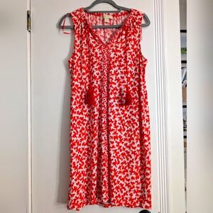 Michael Kors Orange And White Sleeveless Dress With Tassel Ties Size M